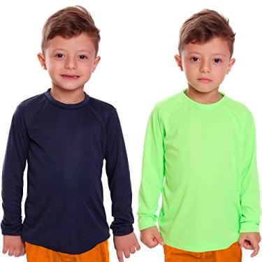 Imagem de Kit 2 Camisetas Infantil Menino Proteção UV Térmica Solar Manga Longa Camisa Praia Esporte, Tamanho 4