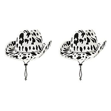 Imagem de Beistle 2 peças estampa de vaca western cowboy/cowgirl chapéus para tema de fazenda, acessórios de fantasia, tamanho único, branco/preto