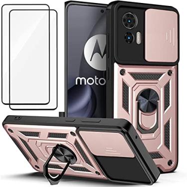 Imagem de Capa Motorola Moto Edge 30 NEO Capinha (2 pedaços de filme temperado Protetora) de Câmera Proteção de Tela Metal (Rose)