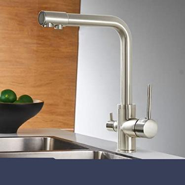 Imagem de Torneiras de cozinha com filtro Torneira misturadora montada no convés Rotação 360 com purificação de água Recursos Torneira misturadora para cozinha, escovado em níquel