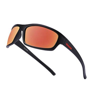 Imagem de POLARKING Óculos de sol esportivos polarizados masculinos, com acabamento fosco, lentes espelhadas, bloqueio de UV, Espelhado laranja, Medium