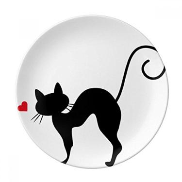 Imagem de Prato de sobremesa de gato em forma de coração decorativo de porcelana de 20,32 cm, jantar em casa