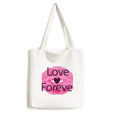 Imagem de Bolsa de lona para o dia dos namorados rosa amor para sempre bolsa de compras bolsa casual