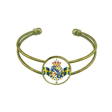 Imagem de Bracelete com emblema nacional da Suécia com símbolo do país, joia retrô de punho aberto