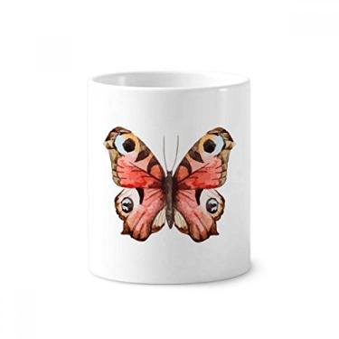 Imagem de Suporte para caneta de escova de dentes com borboleta rosa em pintura a óleo Caneca com suporte de cerâmica