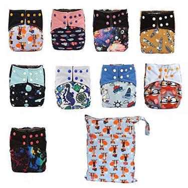 Imagem de AIO Fralda de pano lavável reutilizável durante a noite (6 peças de reforço duplo AIO + 1 saco molhado) médio