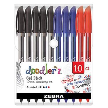 Imagem de Zebra Pen 41970 Canetas de gel Doodlerz, ponta negrita, 1,0 mm, tinta tingida vibrante, cores sortidas (pacote com 1, 10 unidades no total)