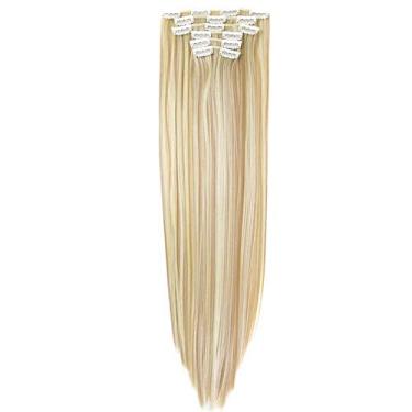 Imagem de Travessa de cabelo 140G reta com 16 grampos Grampo sintético em extensões de cabelo resistente ao calor de 22 polegadas, 1B