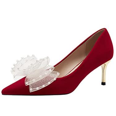 Imagem de Sapatos femininos de bico fino gravata borboleta salto alto stiletto sem cadarço sapato bico fino salto clássico festa noite, vermelho 1,36 EU/5 US