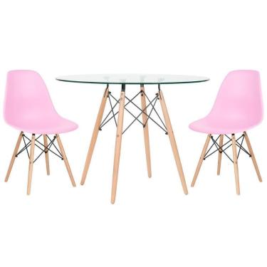 Imagem de Mesa Redonda Eames 100cm + 2 Cadeiras Rosa Claro