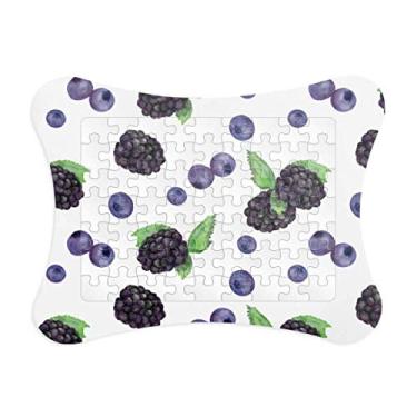 Imagem de Moldura de quebra-cabeça com estampa de aquarela e frutas de blueberry