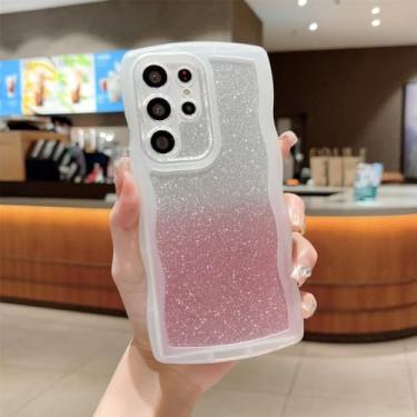 Imagem de Capa luxuosa gradiente glitter onda para Galaxy Samsung S23 S22 Ultra S21 Plus S20 FE S21Ultra Clear Camera Protection Soft Cover, branca, para Samsung S20 Plus