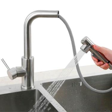 Imagem de Torneira de Cozinha Gourmet Monocomando Misturador Bica Alta Extensível 50cm Água Fria...