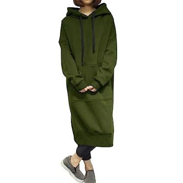 Imagem de Vestidos maxi plus size para mulheres cor sólida manga longa suéter vestido feminino solto, Verde, Small