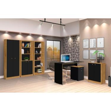 Imagem de Conjunto Home Office 3 Estantes Balcão com Escrivaninha Completa JA Móveis Freijó/preto
