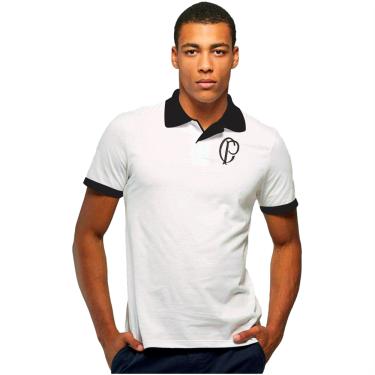 Imagem de Camisa Pólo Corinthians Retrô Masculina Casual Branca Preta
