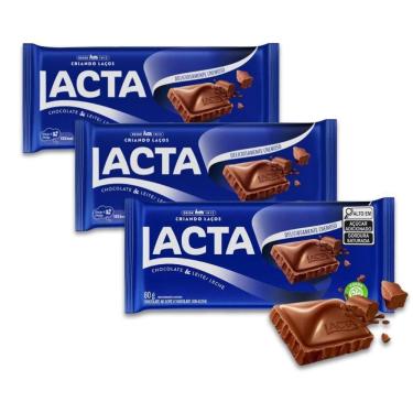 Imagem de Chocolate Ao Leite Lacta Kit 3 Barras De 80G