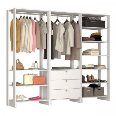 Imagem de Closet Modulado 3 Peças com 2 Cabideiros 3 Gavetas e 10 Nichos Yes Nova Mobile Branco