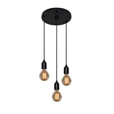 Imagem de Lustre Luminária Retro Suporte para Lâmpada não Inclusa, Vivare Iluminação, Pendente4162/3 BLPR, Preto, Pequeno