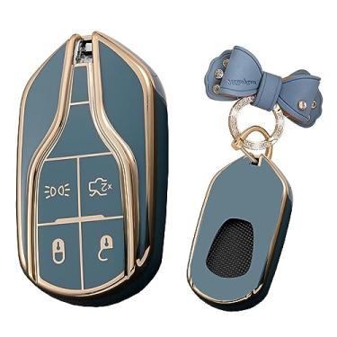 Imagem de TECART Capa de chaveiro de TPU macia adequada para Maserati Ghibli Key Case Keyshell Box Chaveiro Acessórios Protetor 4 botões, Cinza, 4 button