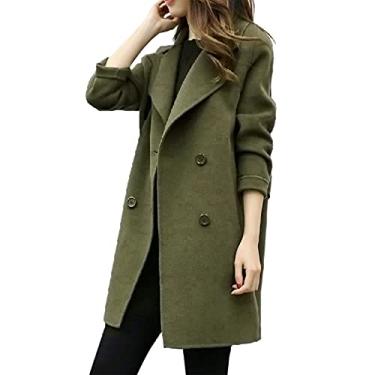 Imagem de BFAFEN Casaco feminino trench coat entalhado gola lapela trespassado casaco elegante manga longa casaco pequeno agasalho, Verde militar, P