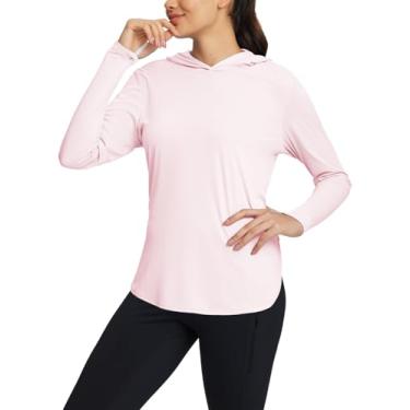 Imagem de BALEAF Camisa de sol feminina FPS 50+ com capuz FPS manga longa proteção UV roupas caminhadas pesca ao ar livre leve, rosa, GG