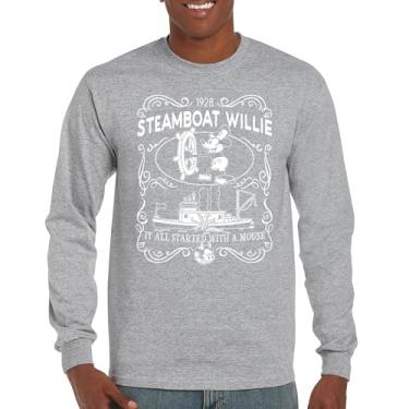 Imagem de Camiseta clássica de manga comprida Steamboat Willie 1928 It All Started with a Mouse Cute Vintage Cartoon Retro Steam Boat, Cinza, G