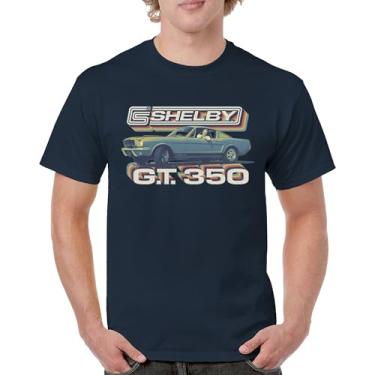 Imagem de Camiseta masculina vintage Shelby GT350 Shelby GT350 de corrida retrô Mustang Cobra GT Performance Powered by Ford, Azul marinho, P