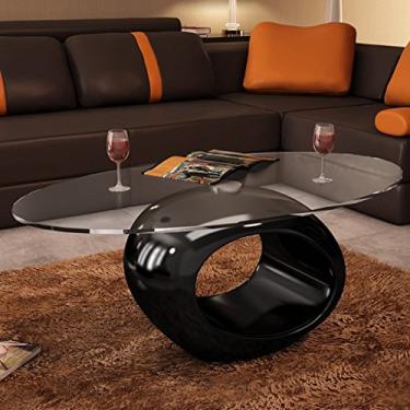 Imagem de Mesa de centro com tampa de vidro oval preto brilhante