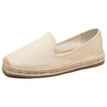 Imagem de U-lite Mocassins masculinos clássicos de camurça, lona, bico redondo, alpargatas, cor pura, sem cadarço, confortáveis, Lona bege, 41