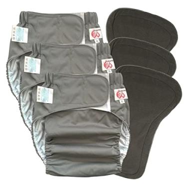 Imagem de Pacote com 6 fraldas de pano para adultos com inserções de fraldas grandes, fraldas à prova d'água de poliuretano termoplástico reutilizável lavável para cuidados com incontinência de idosos, roupas íntimas para homens ou mulheres, cintura de 90 a 130 cm (GG)