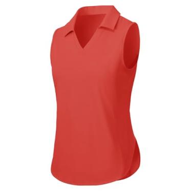 Imagem de TBMPOY Camiseta regata feminina de golfe sem mangas tênis FPS 50+ proteção solar secagem rápida polo atlética, Vermelho, M
