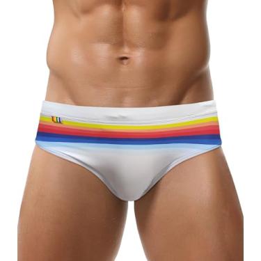 Imagem de SEAUR Biquíni masculino sexy, cintura baixa, roupa de banho esportiva, secagem rápida, com cordão ajustável, Branco 3, G