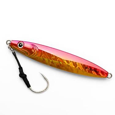 Imagem de BLUEWING Iscas de pesca Slow Pitch Jig Flat Fall Jigging Iscas verticais, iscas com anzol de assistência, isca artificial de pesca, rosa/dourado, 150 g