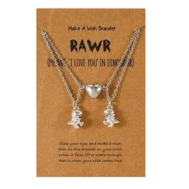 Imagem de 2 peças feitas à mão magnético coração dinossauro casal combinando pingente conjunto para mulheres homens menino menina adolescente amigo ajustável atração mútua colar animal amizade BFF joias presente, Metal, Metal