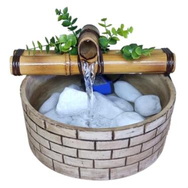 Imagem de Fonte de Água Cascata Decorativa de Mesa Tijolinho Bica Natural de Bambu + Bomba Bivolt Som relaxante Feng Shui