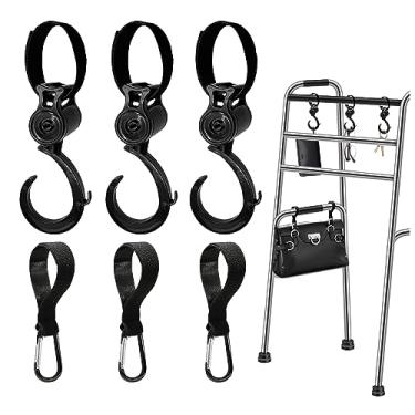Imagem de 6 peças de ganchos para andador, cadeira de rodas, carrinho de bebê, acessórios para idosos, clipes de cesta, 2 designs, ganchos de rotação de 360° e ganchos fechados, cabide de saco presente para