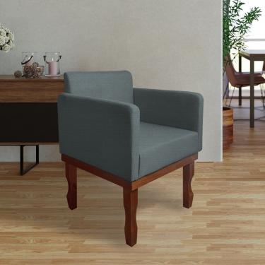 Imagem de Poltrona Sala Nina Retrô Pés De Madeira Maciça Linho Cinza Escuro