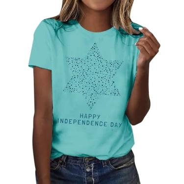 Imagem de Camiseta feminina Independence Day com estampa de estrela da bandeira dos EUA 4 de julho camiseta patriótica festival, Verde menta, M