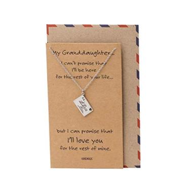 Imagem de quan jewelry Presentes gravados para neta, pingente PS I Love You, aço inoxidável, citação inspiradora em cartão comemorativo, 40,6 cm a 45,7 cm