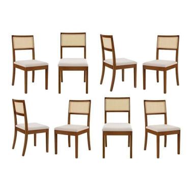 Imagem de Kit 8 Cadeiras Madeira Maciça Tiê CabeCasa MadeiraMadeira Amêndoa/Bege