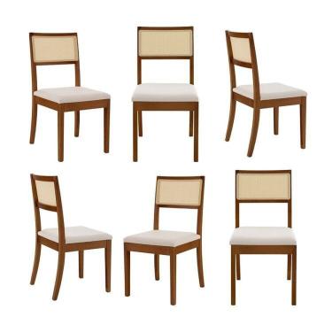 Imagem de Kit 6 Cadeiras Madeira Maciça Tiê CabeCasa MadeiraMadeira Amendoa/Bege claro
