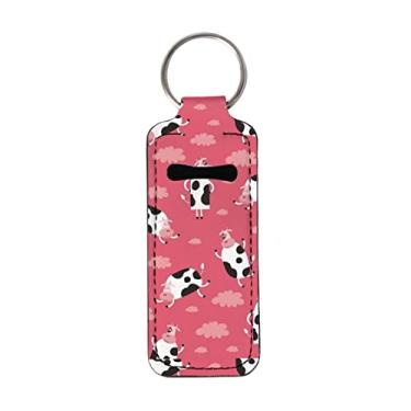 Imagem de GOSTONG Bonito suporte labial pêssego chaveiro manga de clipe bolso bolso batom bálsamo labial coldre rastreador de batom salvaguarda, Rosa de vaca, tamanho �nico