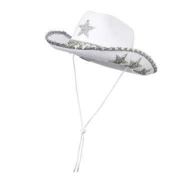 Imagem de Generic Chapéu de cowboy, chapéu de cowgirl, portátil, acessórios de fantasia, envolto em lantejoulas, chapéu de festa fitness, chapéu de jazz para, branco