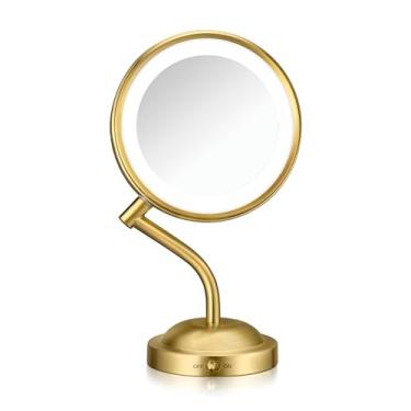 Imagem de Conair Espelho de maquiagem iluminado – Espelho de LED – 1x/5x Espelho de aumento – Acabamento em latão escovado