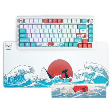 Imagem de XVX PBT Conjunto de teclas e onda do mar japonesa grande, mouse pad grande, 121 teclas, coral mar, personalizado, tapete Kanagawa estendido, capas de teclas, sub 75% de tinta e mouse pad Kanagawa (70