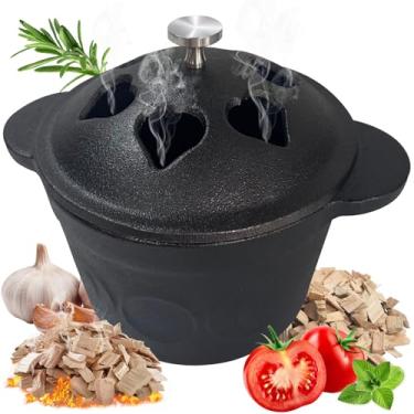 Imagem de BOLVOUD Torrador de ferro fundido e assadeira de alho, forno holandês de ferro fundido pré-temperado, torrador de alho de ervas gourmet para forno de grelha, caldeirão de ferro fundido triplo lua com