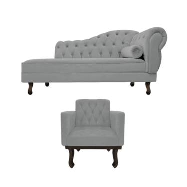 Imagem de Kit Diva Recamier Juliana 120cm Lado Esquerdo e 01 Poltrona Classic Corano Cinza - Amarena Móveis