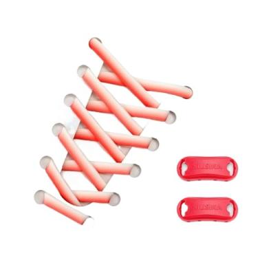 Imagem de Fashion white Matching colors Elastic shoelaces men and women 8MM wide flat Quick shoelaces sneakers No tie Shoe laces(White red)