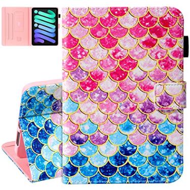 Imagem de Dteck Capa para iPad Mini (A17 Pro/A15) 7/6ª geração (versão 2024/2021) 8,3 polegadas, capa protetora de couro PU com função automática de hibernar e levantar, capa fofa magnética leve, rosa azul